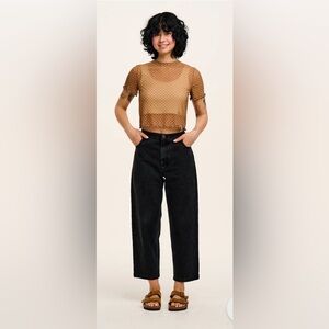 Lucy and Yak, Drew - Cropped Straight Leg Denim Jeans in Washed Black, Size W32P